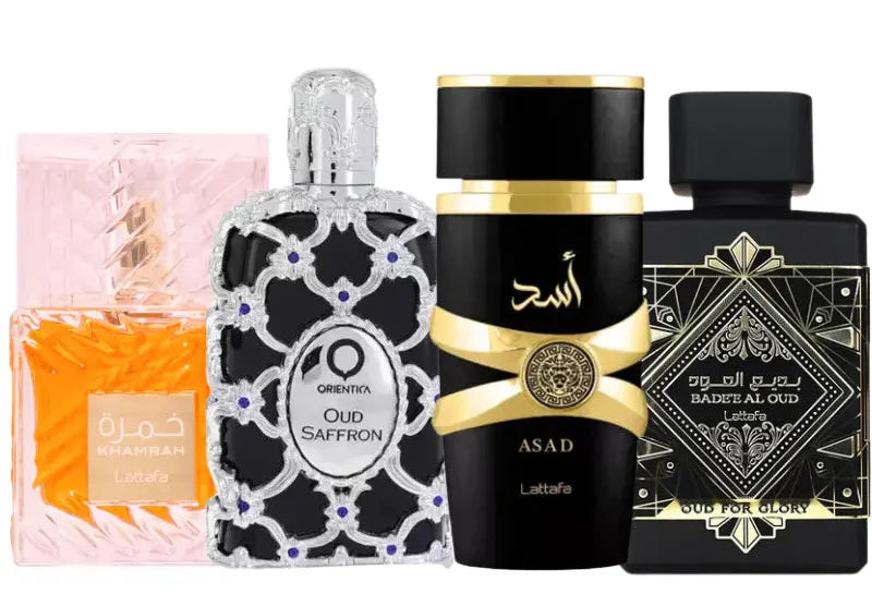 Zestaw 4 perfum | Asad, Oud For Glory, Khamrah, Oud Saffron